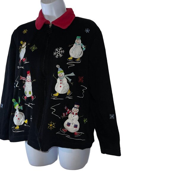 Vintage Onque Casuals Cardigan Sweater Womens M Holiday Christmas Snowman Ugly - Picture 5 of 12